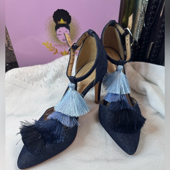 Antonio Melani Elegant Women's Tassel Heels in Navy Blue - Picture 1 of 4